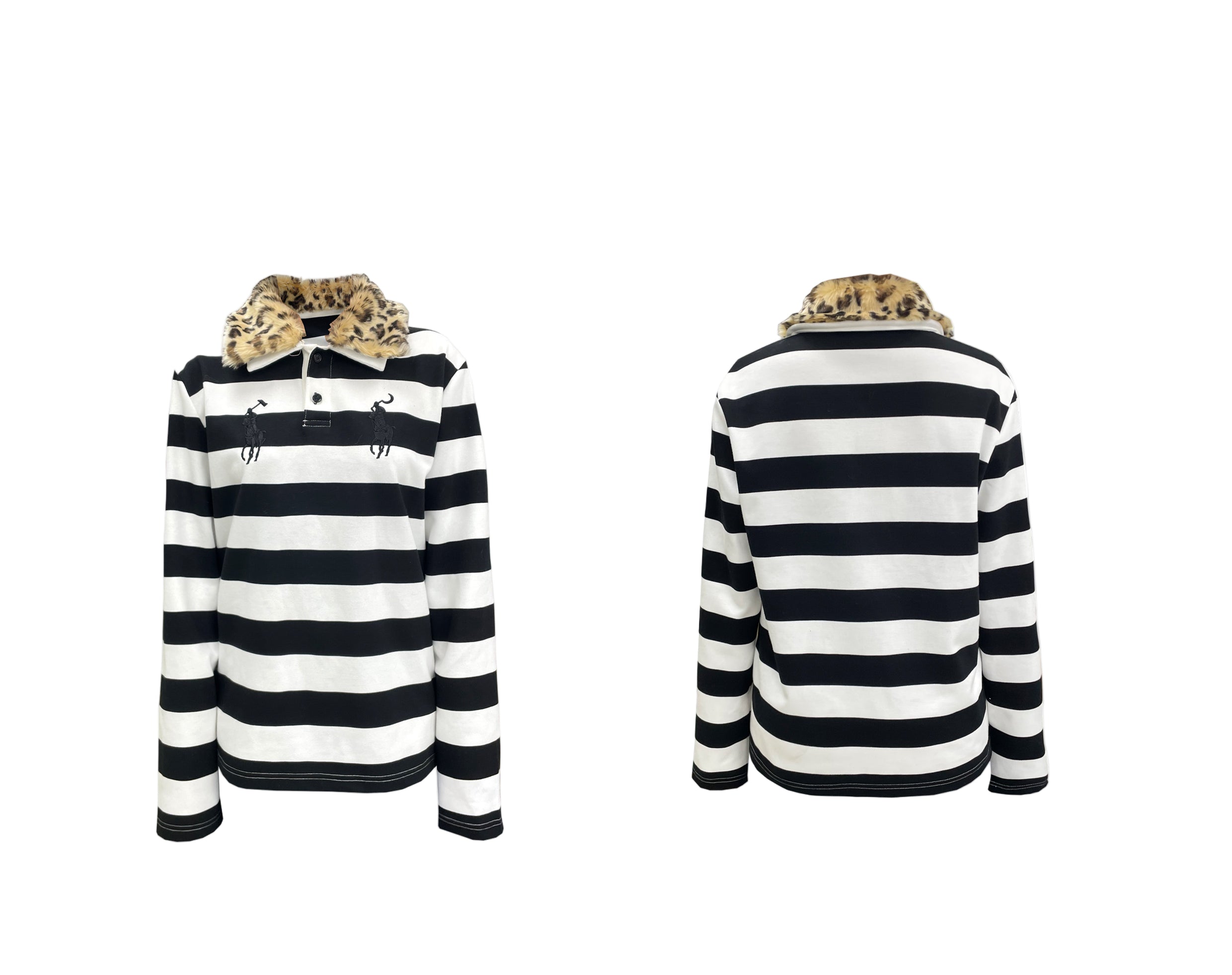 " Polo detachable leopard print fur collar long Sleeve"
